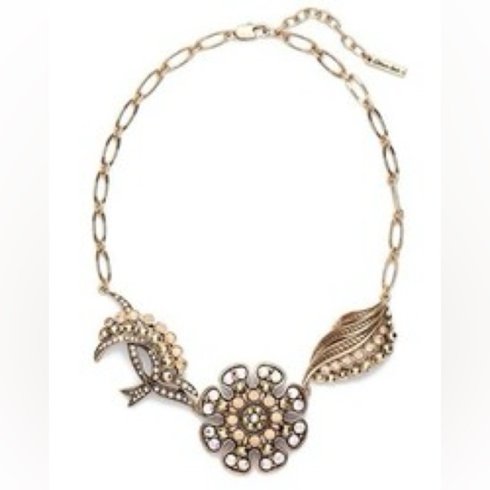 Gold and Silver Chain-Link Necklace with Filigree Pendants - Picture 1 of 6
